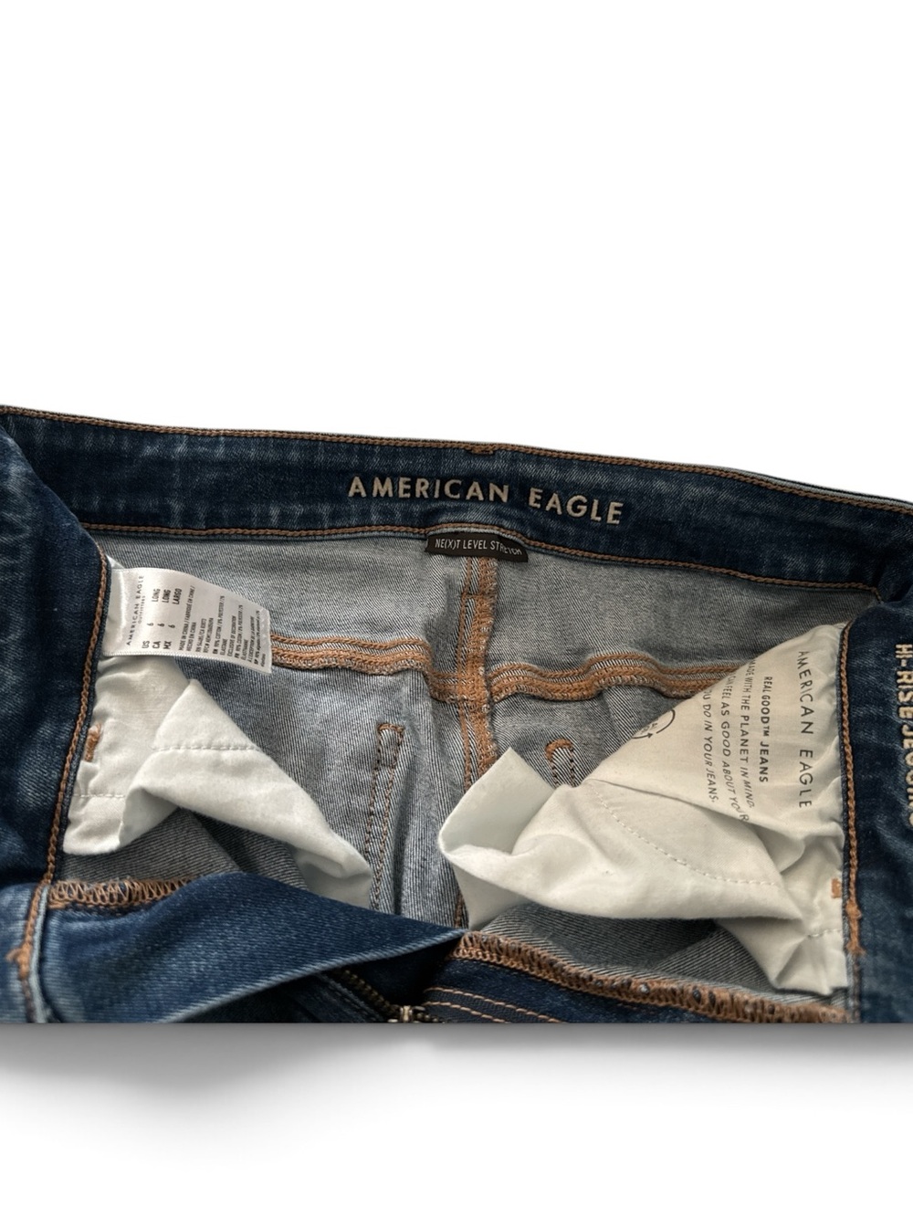 American Eagle Outfitters Ripped Dark Blue High-Rise Skinny Jeans - Picture 4 of 5